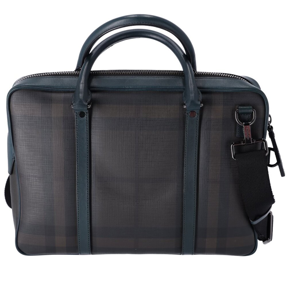 Burberry Business Bag Dark Brown Dark Green Black PVC Leather